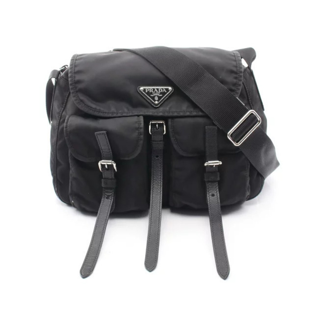 Prada Triangle Shoulder Bag Saffiano Leather Black
